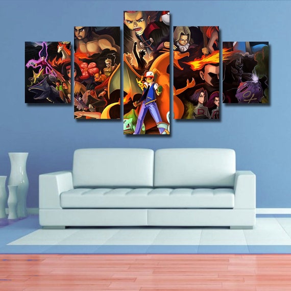 Pokemon Wall Art Pokemon Poster Canvas Home Decor 5 Pieces Etsy