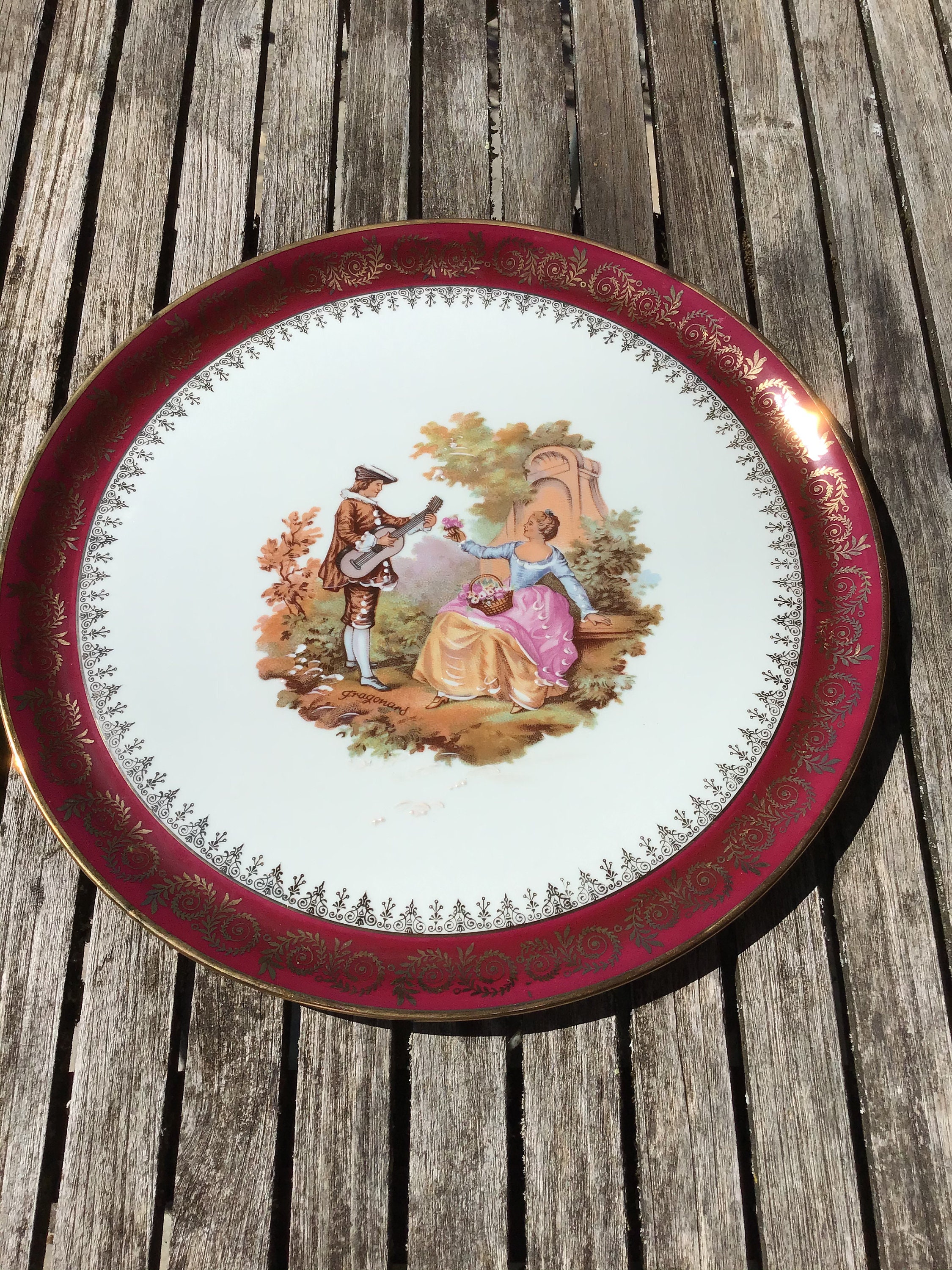 Ravier, plat en porcelaine avec poignées, motif romantique, style Fragonard - France