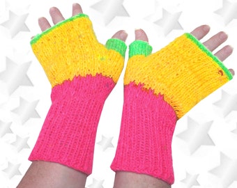 Fingerlose Handschuhe aus Wolle_Regenbogen Farben_wollen gloves Rainbow colour 