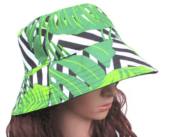 Sommerhut Bucket Hat reversibel unisex *Dschungel und Schwarz*