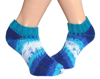 Sneaker Socken handgestrickt *Blue* Wollfrei unisex