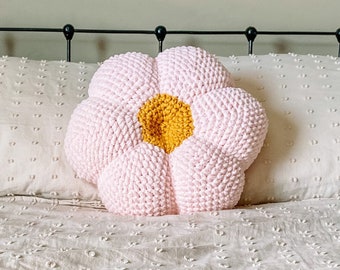 Coussin fleuri rétro, coussin décoratif fleuri, doudou marguerite, peluche fleur marguerite, gros coussin