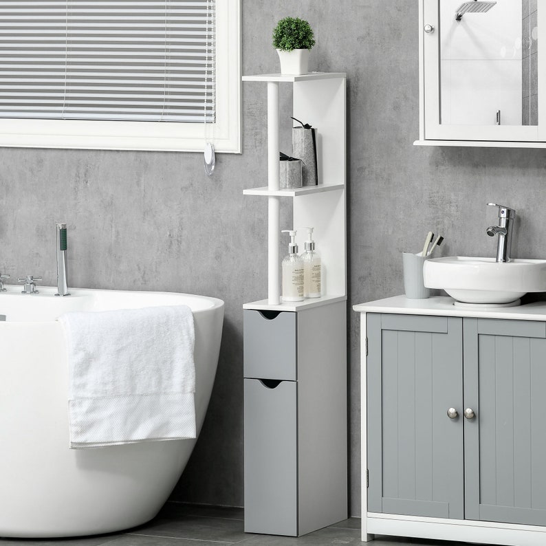 Bathroom Storage Slim Freestanding Linen Tower Etsy