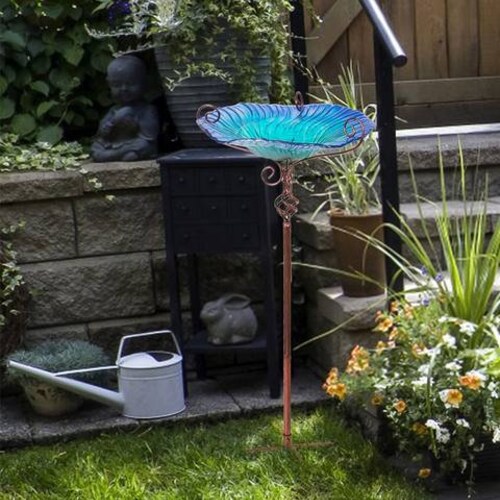 30'' Height Flower Glass Bird Bath Garden Outdoor Birdbaths Bird Feeder with Metal Stake for Yard Decor