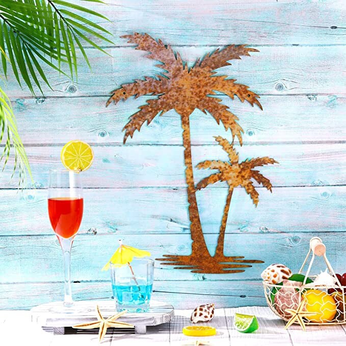 Palm Tree Metal Wall Art Home Decor Beach Theme Outdoor Wall Decor ...