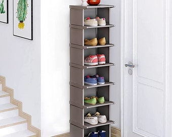 8 Tiers Shoe Rack - Vertical Narrow Shoe Shelf Storage Organizer Sturdy Space Saving Shoe Rack for Entryway Closet Hallway