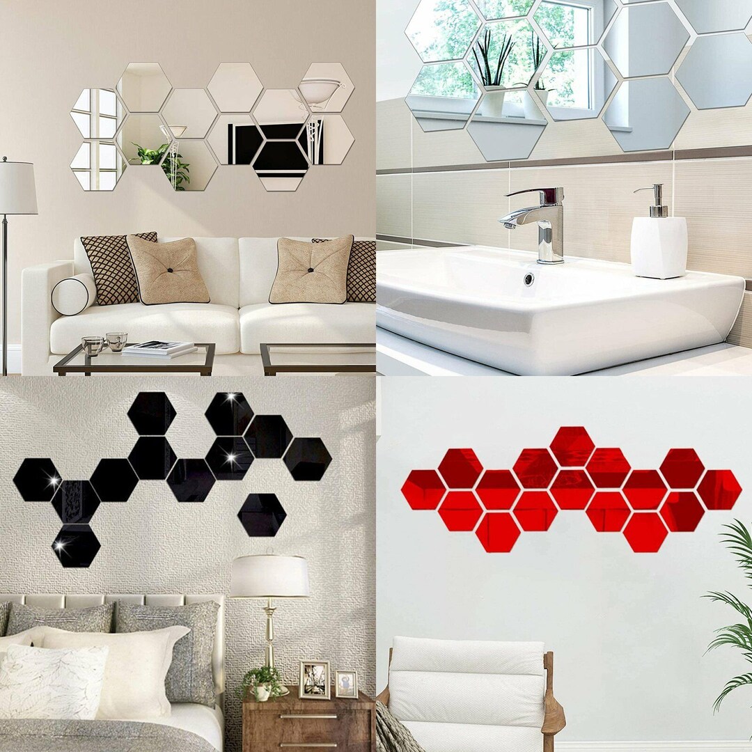 12pcs 3D Hexagon Acrylic Mirror Wall Stickers Home Room DIY Art