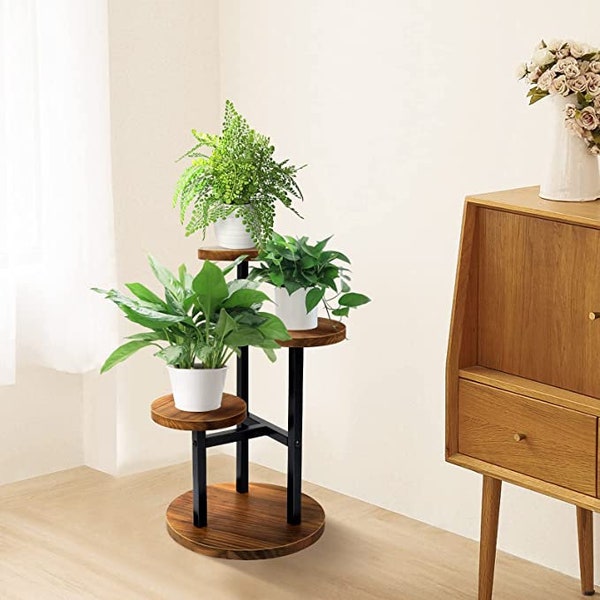 Plant Stand, Corner Plant Stand, Tall Metal Wood Plant Shelf Holder for Indoor Plants,Garden Plant Display Rack Flower Pot Stand for Corner