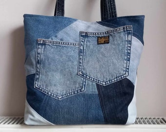 Denim shoulder bag patchwork bag