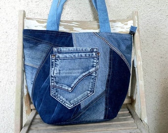 Denim Patchwork Bag,denim Shoulder Bag,recycled Denimbag,eco Friendly ...