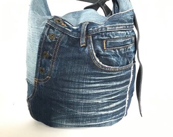 Recycled denim bag crossbody handmade big bag in upcycling style/shopper bag/shoulder bag/jeans tasche/sac jean recycle/slouchy bags