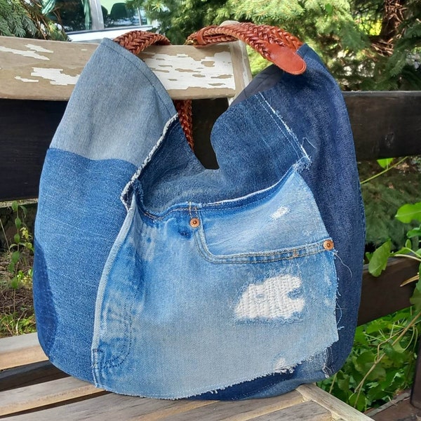 Denim hobo purse Brushed denim frame bag