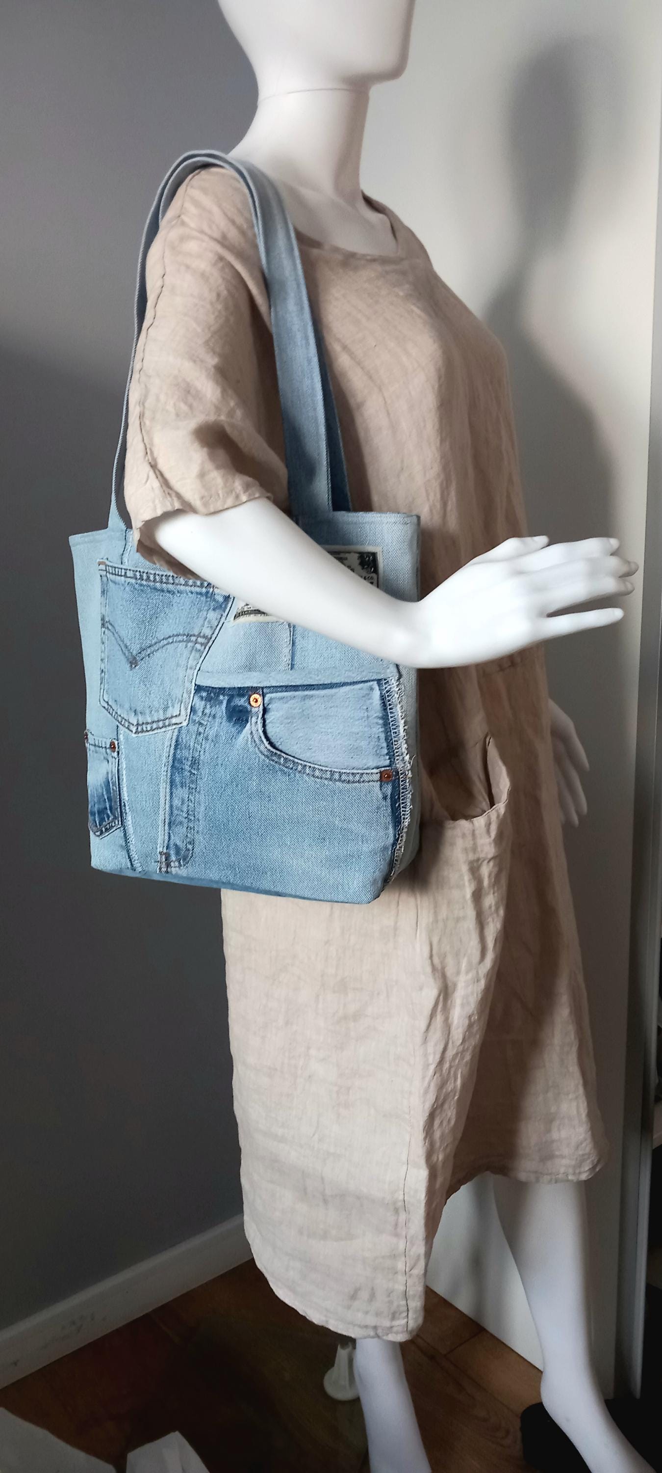 【DISCERNMENT】Patching denim shoulder bag Denim Shoulder Bag Patchwork Bag - Etsy