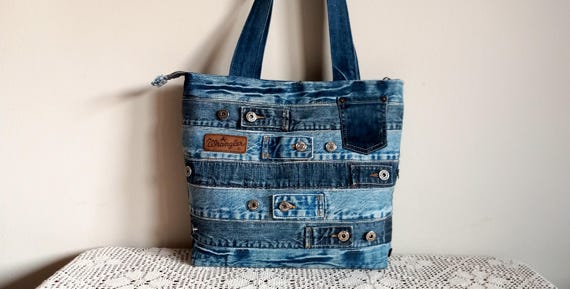 【DISCERNMENT】Patching denim shoulder bag Denim Shoulder Bag Patchwork Bag - Etsy