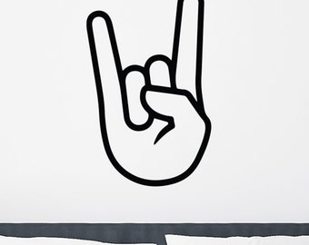 ROCK ON Sign-Rock Sign-Sign of the Horns-Rock n Roll Sign-Victory Sign-Wood Cutout Silhouette-Gift For Men-Man Cave Decor-feather and birch