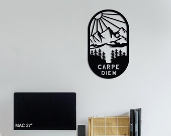 CARPE DIEM Sign-Wood Sign-Cut Out Wood Decor-Mountain Wall Sign-feather and birch-Custom Sign-Mountain Sign For Home-Motivational sign