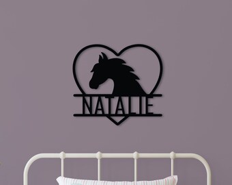 HORSE HEART NAME Sign- Name Cut out- Personalized Name Sign- Housewarming Gift- Wood Sign-Equestrian-Horse Rider-Door Hanger-Barn Decor-Pony