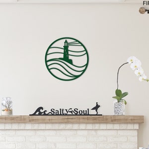 LIGHTHOUSE Sign- Wave Sign- Housewarming Decor, Gift For Men, Nautical House Decor, Coastal Themed Decor-feather and birch- Hand Made
