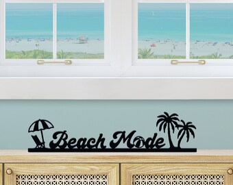 BEACH MODE WOOD Sign- Window sign- Mantel Sign-kids room- Livingroom- Girls room- Boho Sign- beach decor-feather and birch- Beach Sign