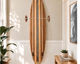 Vertical Surfboard Wall Mount Rack - Wood Board Display Stand for Surfboards, SUP & Paddleboards | Handmade Beach Surf Room Decor