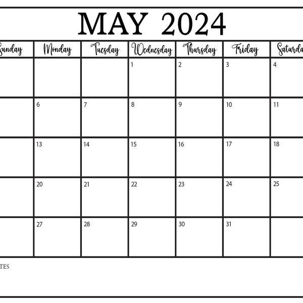 Simple May Calendar Sheet 2023- Printable May 2023 Calendar-Month of May 2023- May 2023 Calendar- JPG, PDF, PNG Calendar