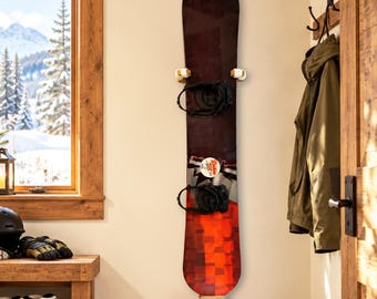 Vertical Snowboard Wall Mount Rack - Baltic Birch Wood Snowboard Display Holder & Garage Storage