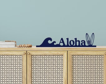 ALOHA WOOD SIGN- Standing sign- Mantel Sign-kids room- Bedroom- Girls room- Boho Sign- Unique decor-Hand Made-feather and birch- Surfer sign