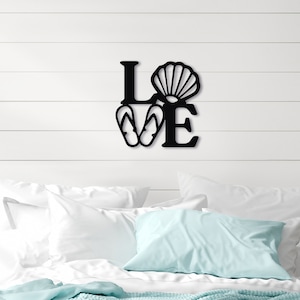 LOVE SHELL SANDALS Sign- Love Sign- Cutout Wood sign-Custom Word Cutout-Love Hippie Sign- Beach Decor-feather and birch- Beach Sign-Nautical