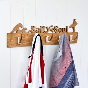 Salty Life Towel Hooks-Wall Mount Robe Hook- Coat Hooks-Coastal Beach Hook Decor -Wood Hook Rack-Coastal Towel Holders-Salt-Life-Surf Decor
