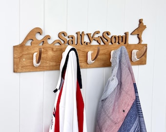 Salty Life Towel Hooks-Wall Mount Robe Hook- Coat Hooks-Coastal Beach Hook Decor -Wood Hook Rack-Coastal Towel Holders-Salt-Life-Surf Decor