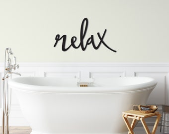 RELAX Wood Sign- Custom Wood Word- Unwind Sign for Bathroom- Bathroom Wall Decor Hanging On Wall-feather and birch- Relax Word Cutout