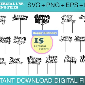 Happy Birthday Cake Topper Svg- Birthday Cake Topper Svg- Birthday Svg- EPS and PNG Instant Download- Birthday Topper-Laser Cut Cake Topper