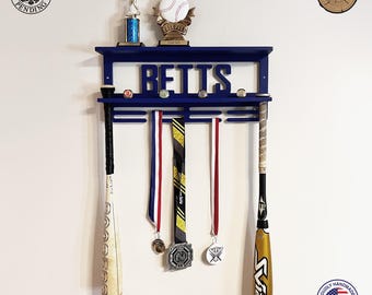 Personalized Baseball Trophy Shelf, Custom Name Sports Display, Baseball Awards Shelf, Medal Holder, Gift for players and kids,