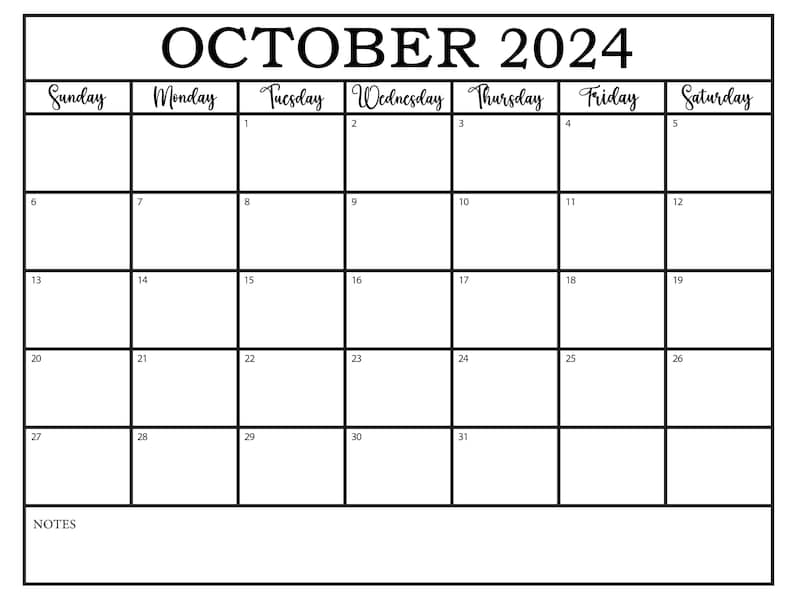 October Month Calendar Sheet 2024 Printable October 2024 Calendar Month of October 2024-October 2024 Calendar-JPG,PDF,PNG October Calendar image 1