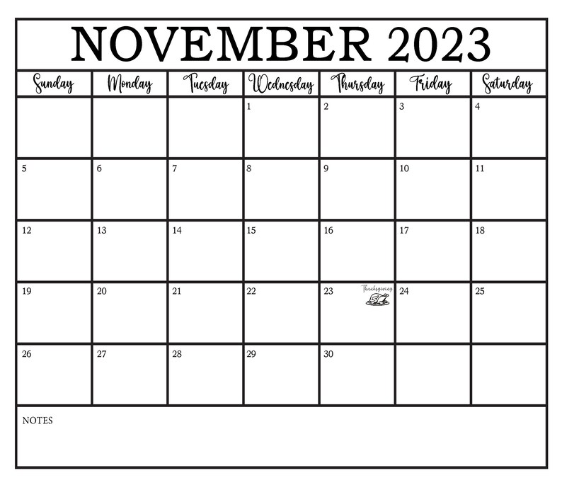Simple november calendar sheet 2023 printable november 2023 calendar