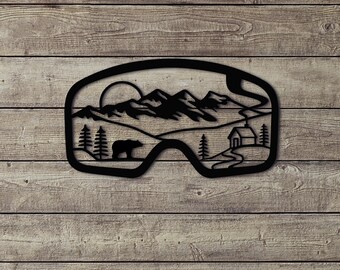 Ski Lodge Wall Decor-Mountain Cabin Wall Art In Ski Goggles -Rustic Ski Goggles Sign-Nature Sign for Ski Lovers-Perfect Gift for Ski Lovers