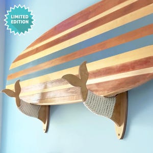 Surfboard Wall Mount Rack- Wood Surfboard Rack- Surfboard Decor- Surfboard Rack Mermaid - Surfboard Rack Mount- Longboard Hook Rack Mount