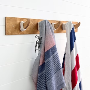 Coastal Towel Wall Hooks-Coastal Coat Hooks-Coastal Beach Hook Decor -Wood Hook Rack-Coastal Towel Holders-Coastal bathroom Hooks-Surf Decor
