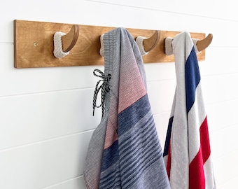 Coastal Towel Wall Hooks-Coastal Coat Hooks-Coastal Beach Hook Decor -Wood Hook Rack-Coastal Towel Holders-Coastal bathroom Hooks-Surf Decor