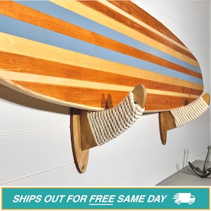 Surfboard Wall Mount Rack- Wood Surfboard Rack- Surfboard wall Decor- Surfboard wall display- Surfboard Rack Mount-Longboard Hook Rack Mount