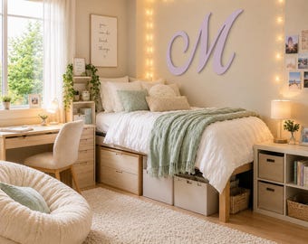 Preppy Dorm Decor-Wood Letter-Custom Monogram Wall Sign-Doorm Room Initial-Large Wooden Letters- Kids Nursery Name Sign-Wedding Backdrop Art