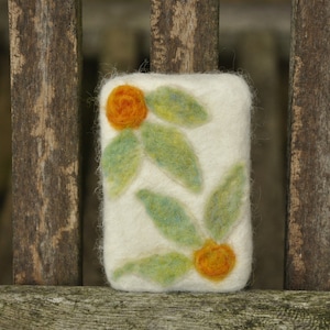 Flower felted scrub soap, Wool designed felted soap, all natural, eco friendly gift