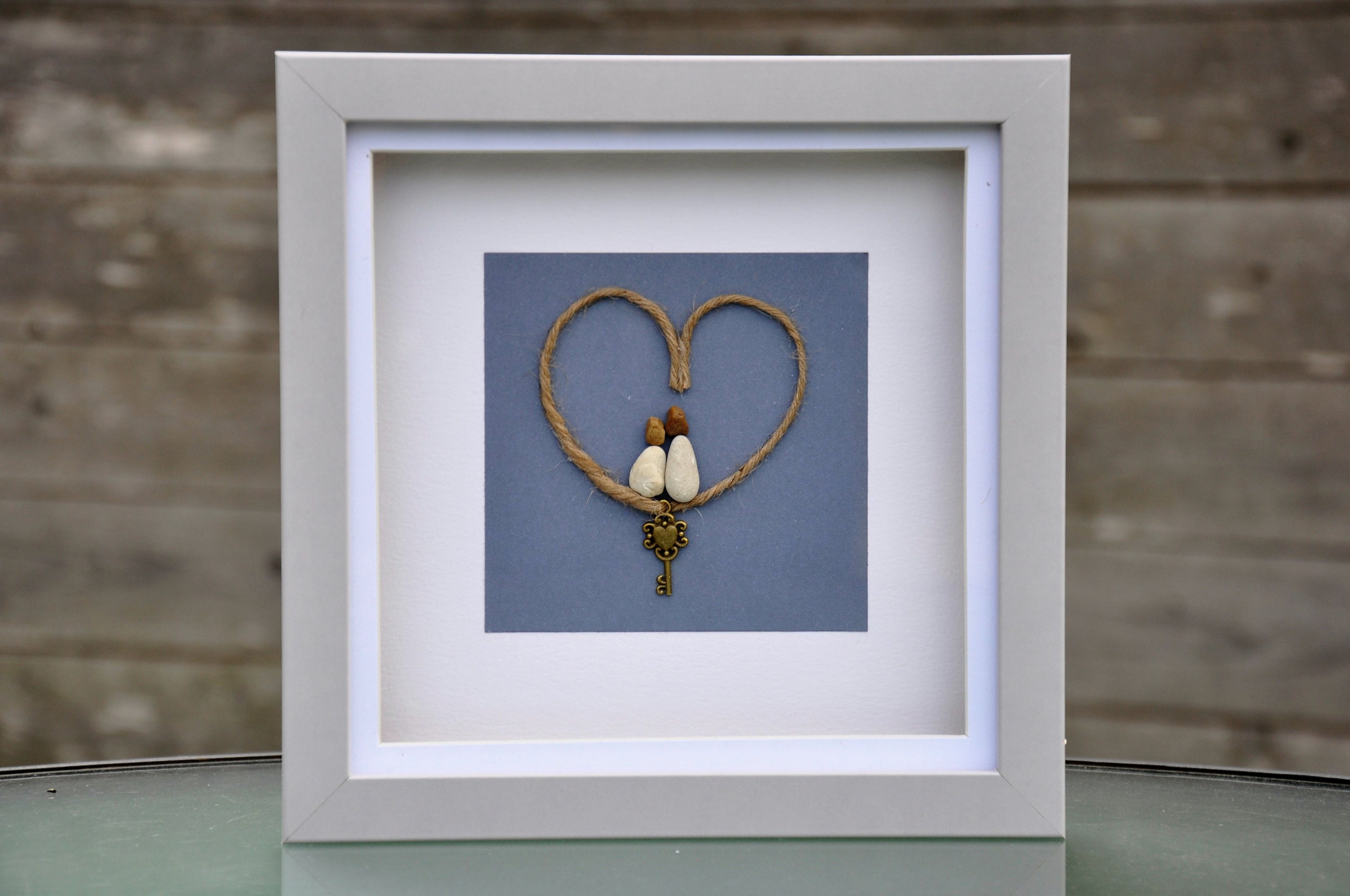 Heart Valentines Day Pebble Couple Gift for Him / 1 Year Anniversary Gift for Boyfriend / Custom Valentines /  Husband Gift / Pebble Art