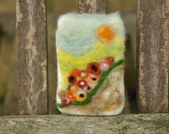 Flowers field felted scrub soap, poppy designed felted soap, all natural, eco friendly gift