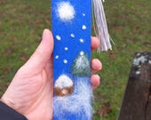 Handmade Needle Felted Bookmark β Winter Night Snow Scene, 100% Wool (Gift for Book Lovers)