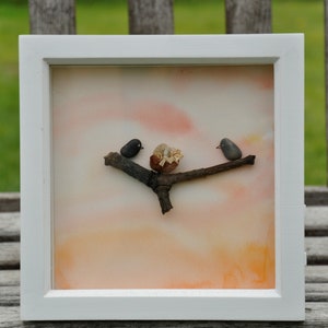 Family of birds driftwood wall decor Mothers day gift Fathers day gift Expecting mom gift Family gift Housewarming gift Pebble art Wall art