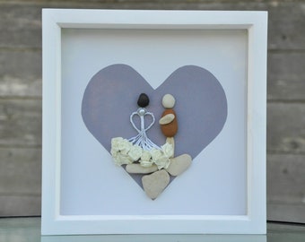 Pebble Art Engagement Gift for Couple / Custom Valentines Day / Boyfriend Gift for Him / Anniversary Husband / Weeding Day