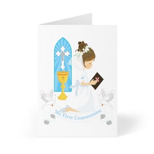 First Holy Communion Card, 1st Communion Card for Girls, Pretty First Communion Gifts Religious Cards Christian Kids Church Chalice Prayer
