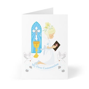First Holy Communion Card, 1st Communion Card for Girls, First Communion Gifts Religious Cards Christian Church Chalice Bible Kids