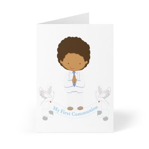 Boys First Holy Communion Card, Blank 1st Communion Card for Boys First Communion Gifts Religious Cards Christian Kids African American